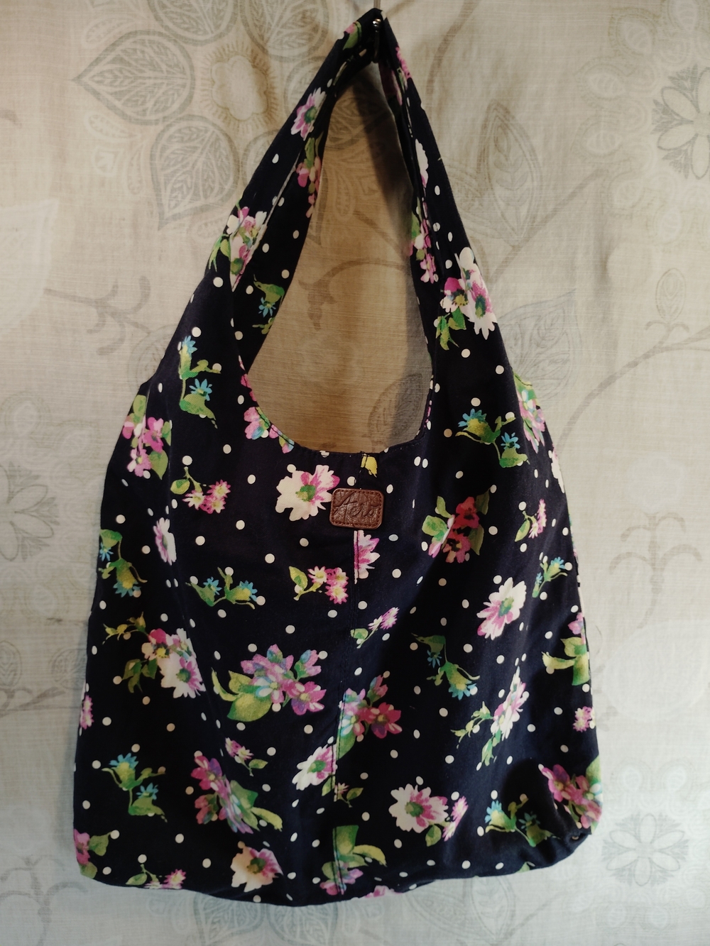 Aeropostale Navy Floral Shoulder Hobo Bag with Pink and Green Accents